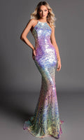 Clarisse 811128 - Halter Rainbow Sequin Prom Gown Prom Dresses