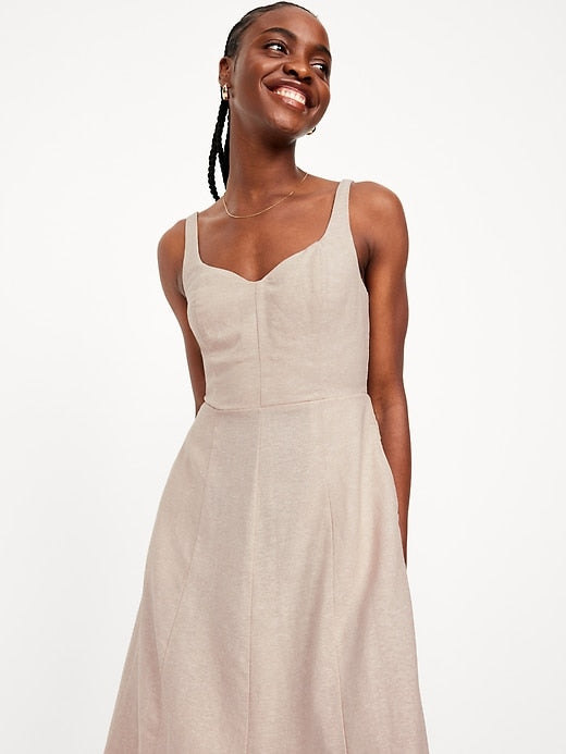 Fit & Flare Sleeveless Linen-Blend Midi Dress