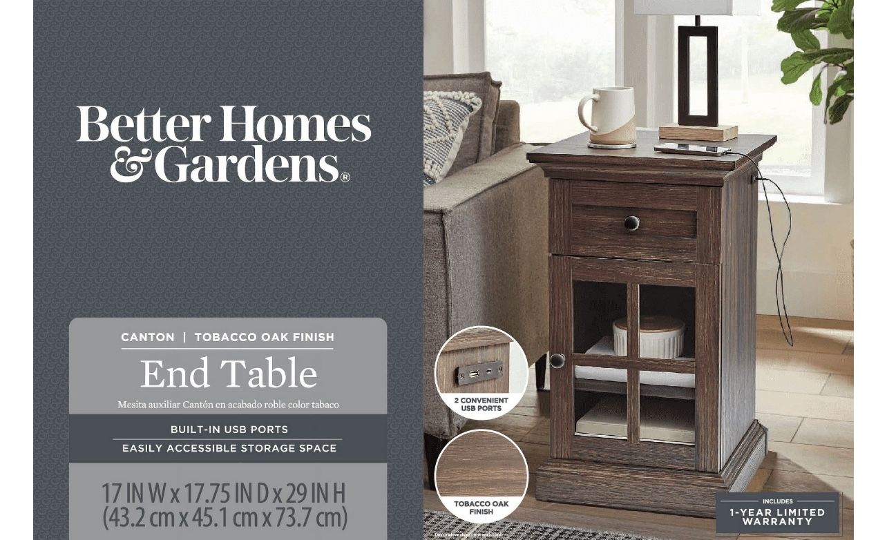 Better Homes & Gardens Canton End Table with USB, Tobacco Oak for Sale in  Wilmington, CA