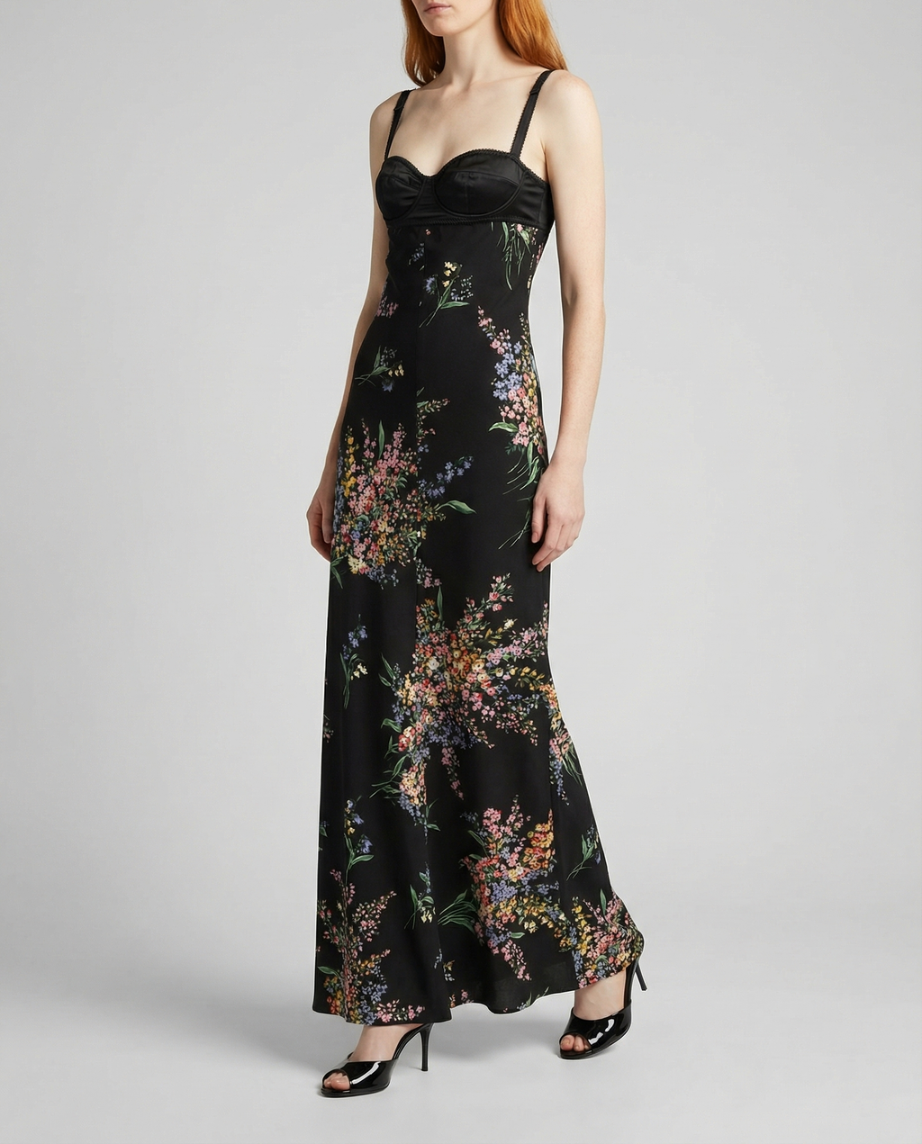 Flower bouquets-print long dress