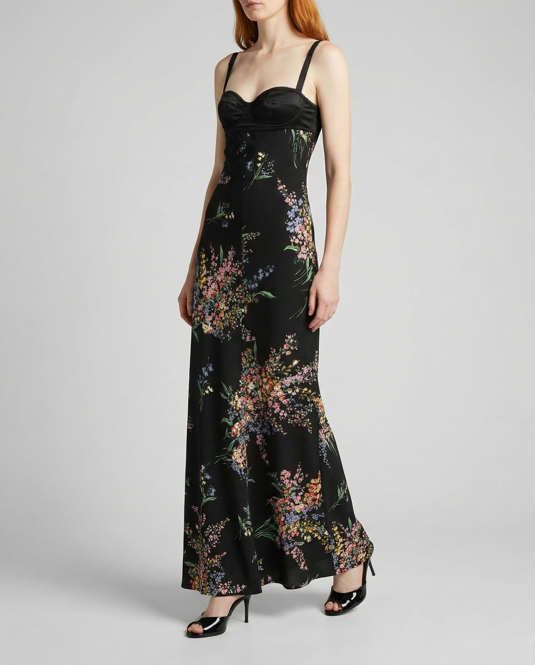 Flower bouquets-print long dress