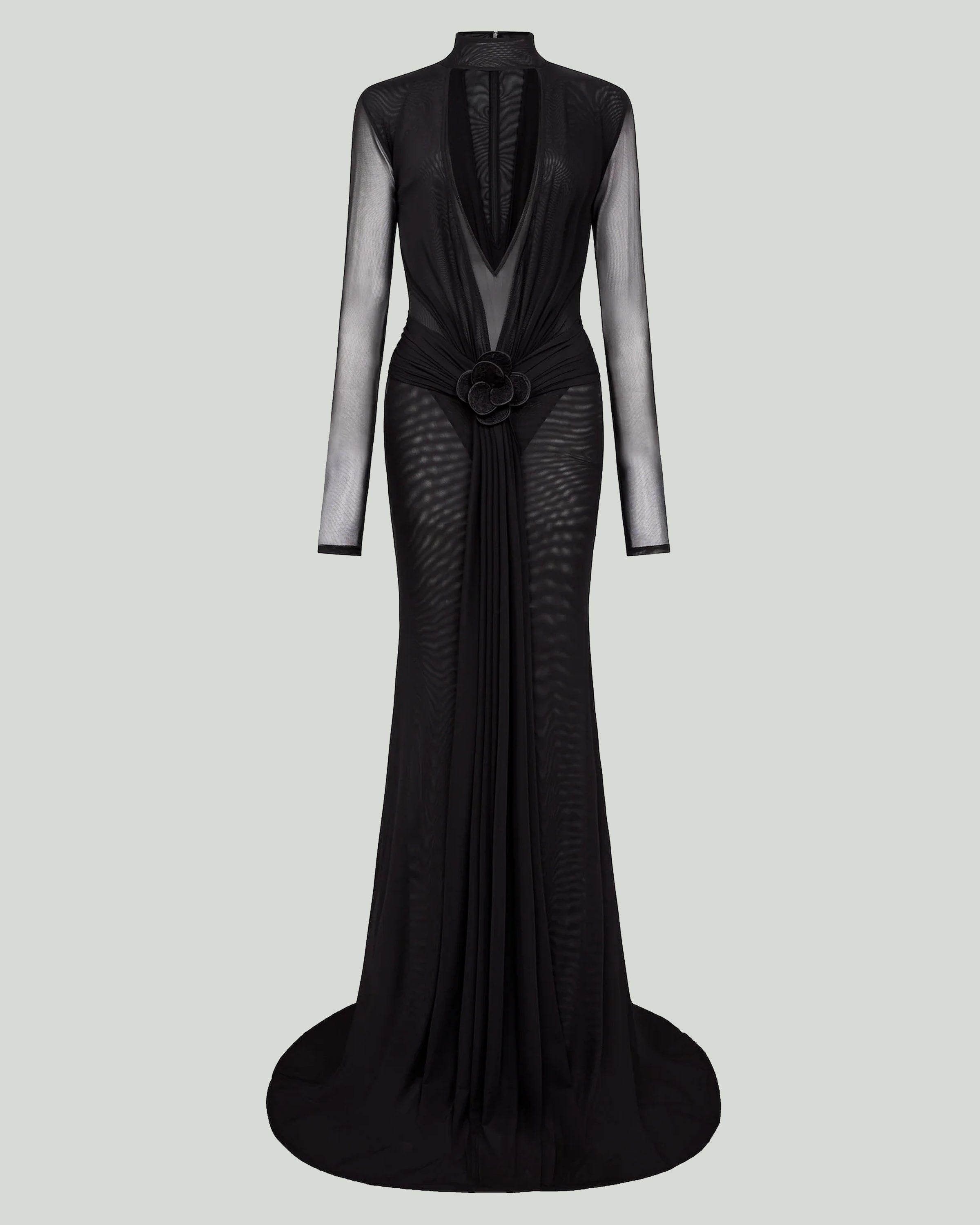 David Koma Lace flower plunge gown