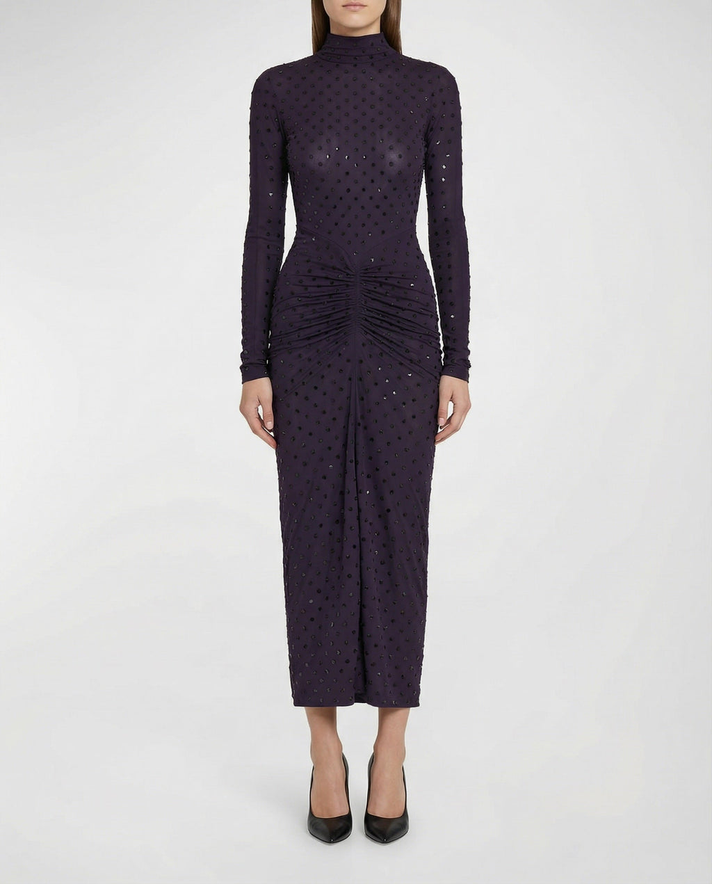 Draped fluid strass jersey dress