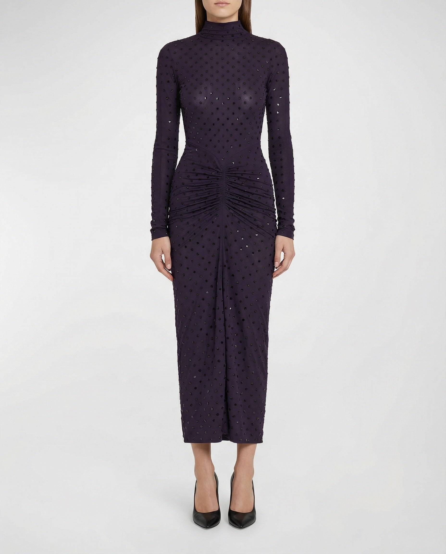 Draped fluid strass jersey dress