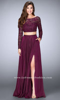 Garnet Two Piece Long Chiffon Prom Dress with Long Sleeves