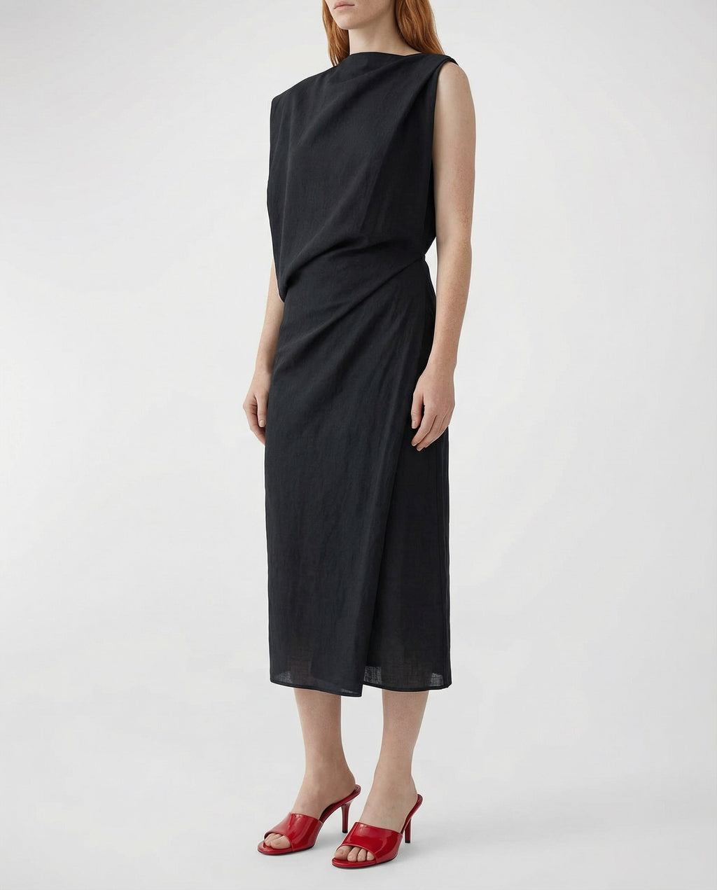 Drap asymmetric midi dress