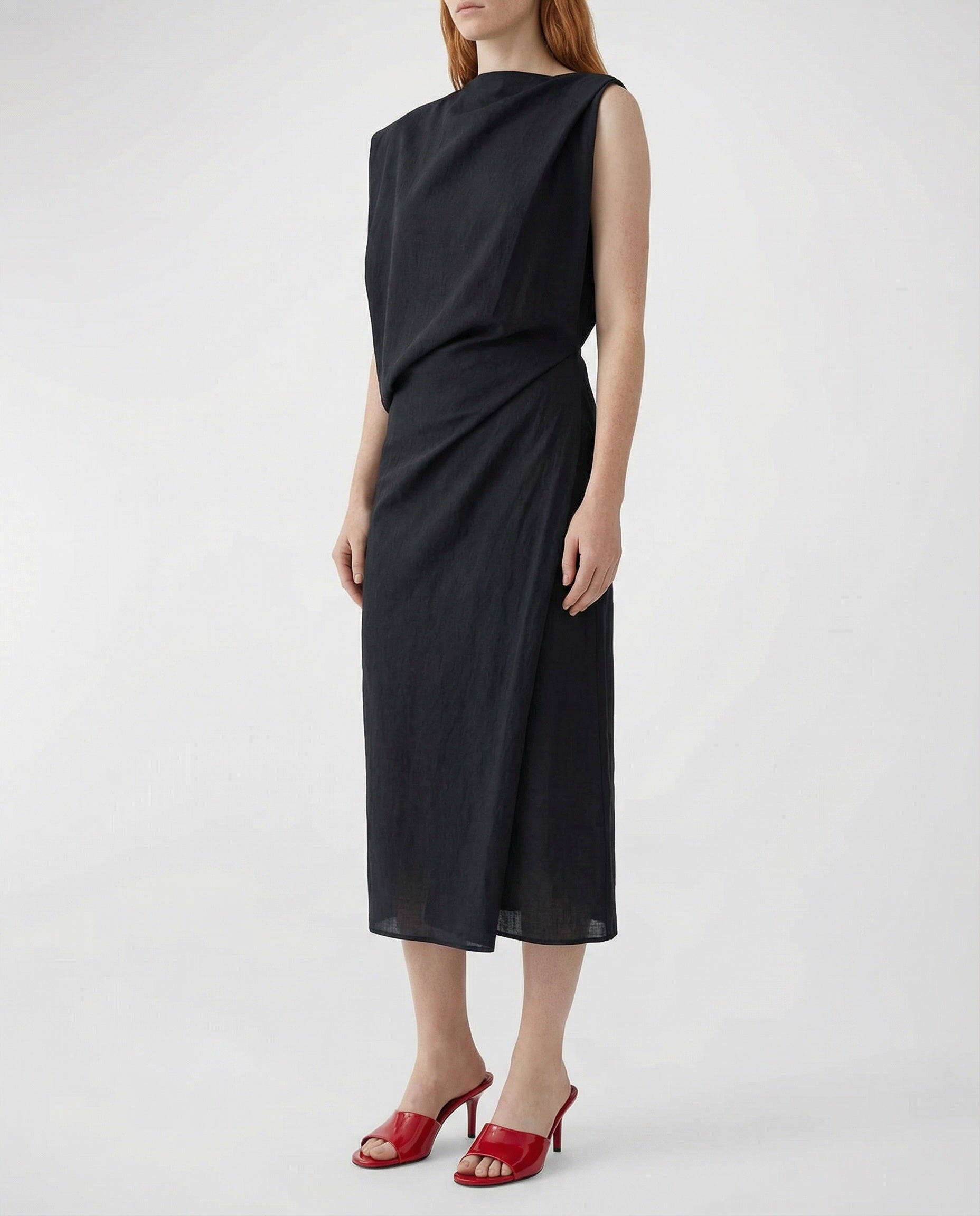 Drap asymmetric midi dress