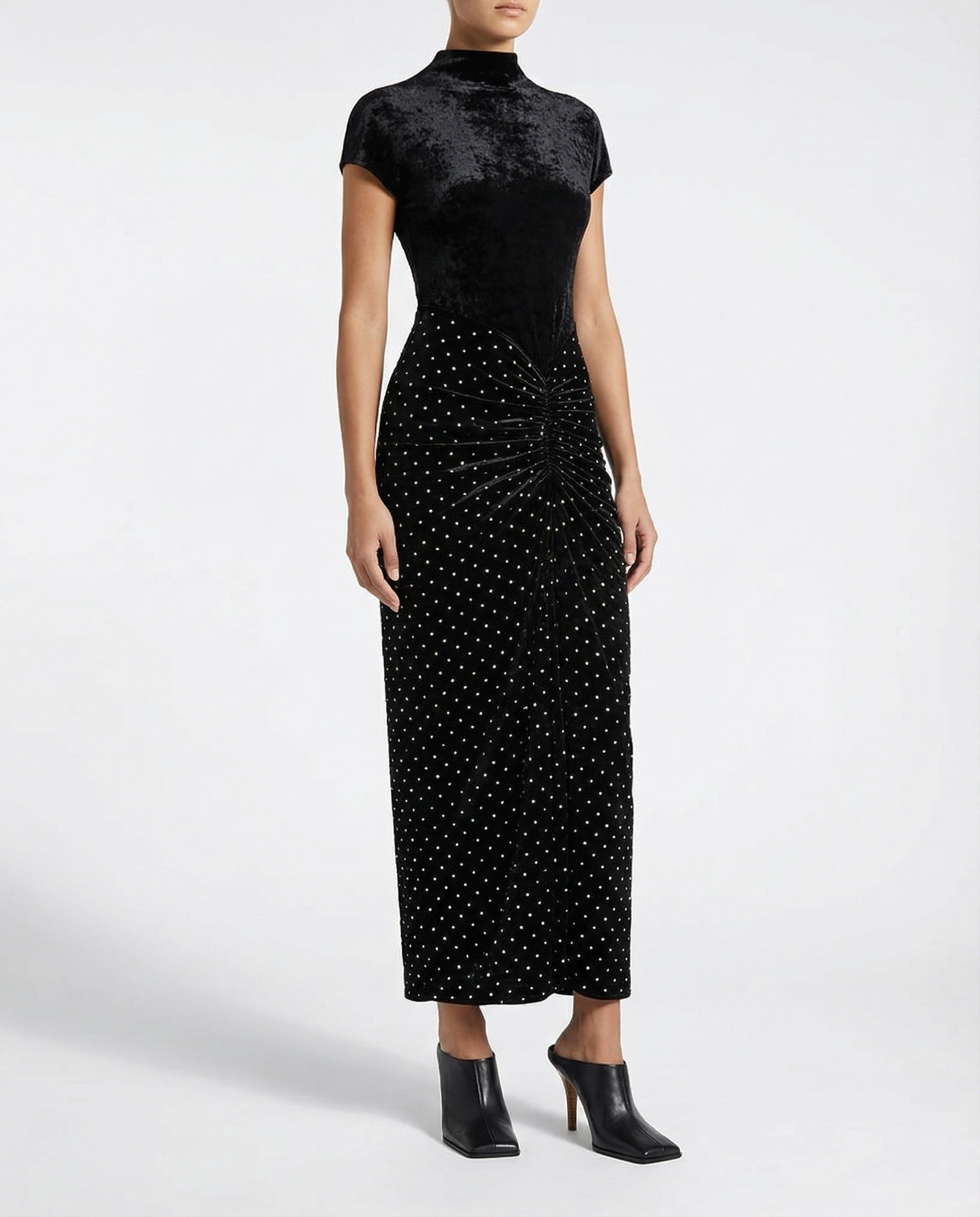 Draped strass velvet jersey dress