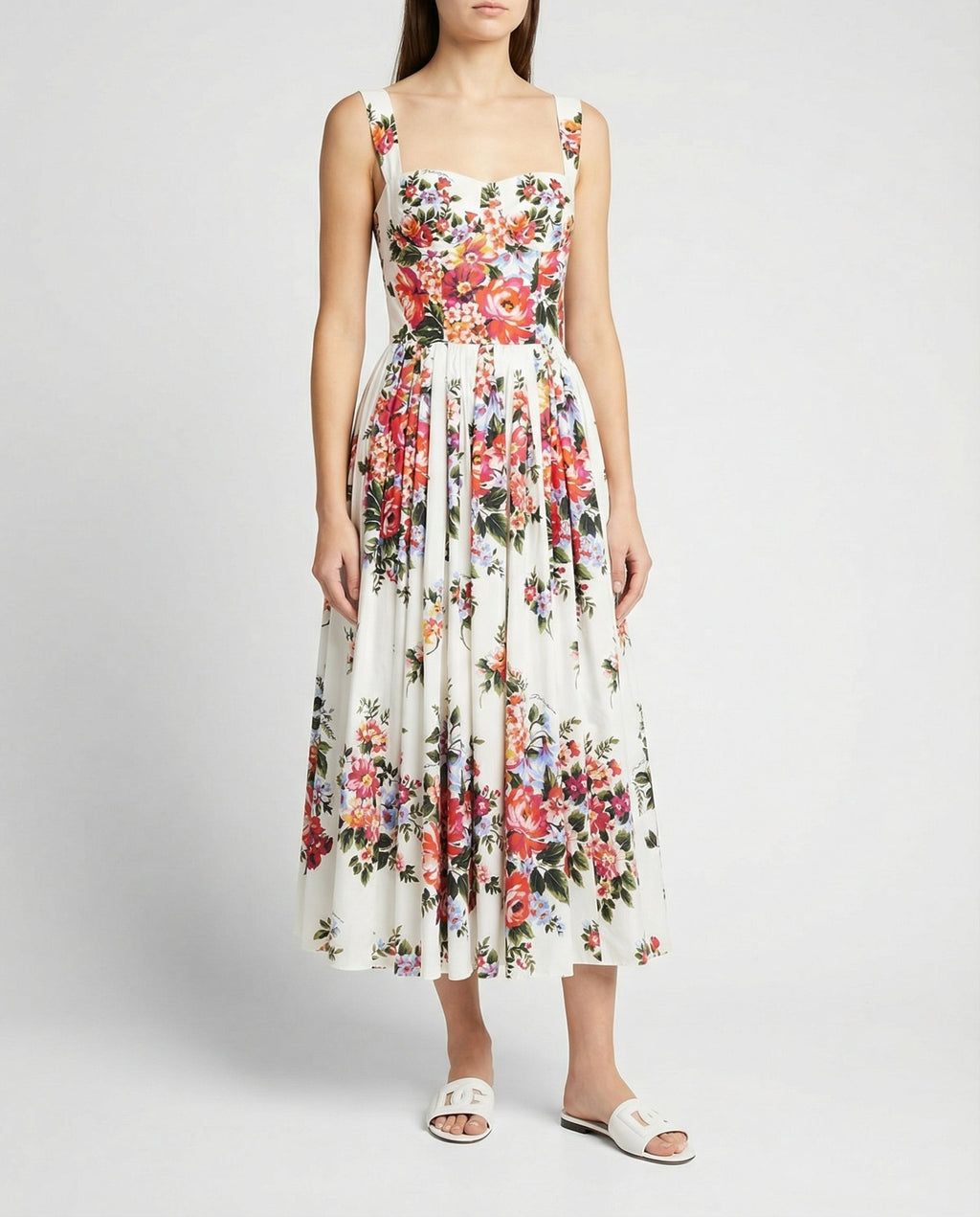 Flower bouquet print cotton dress