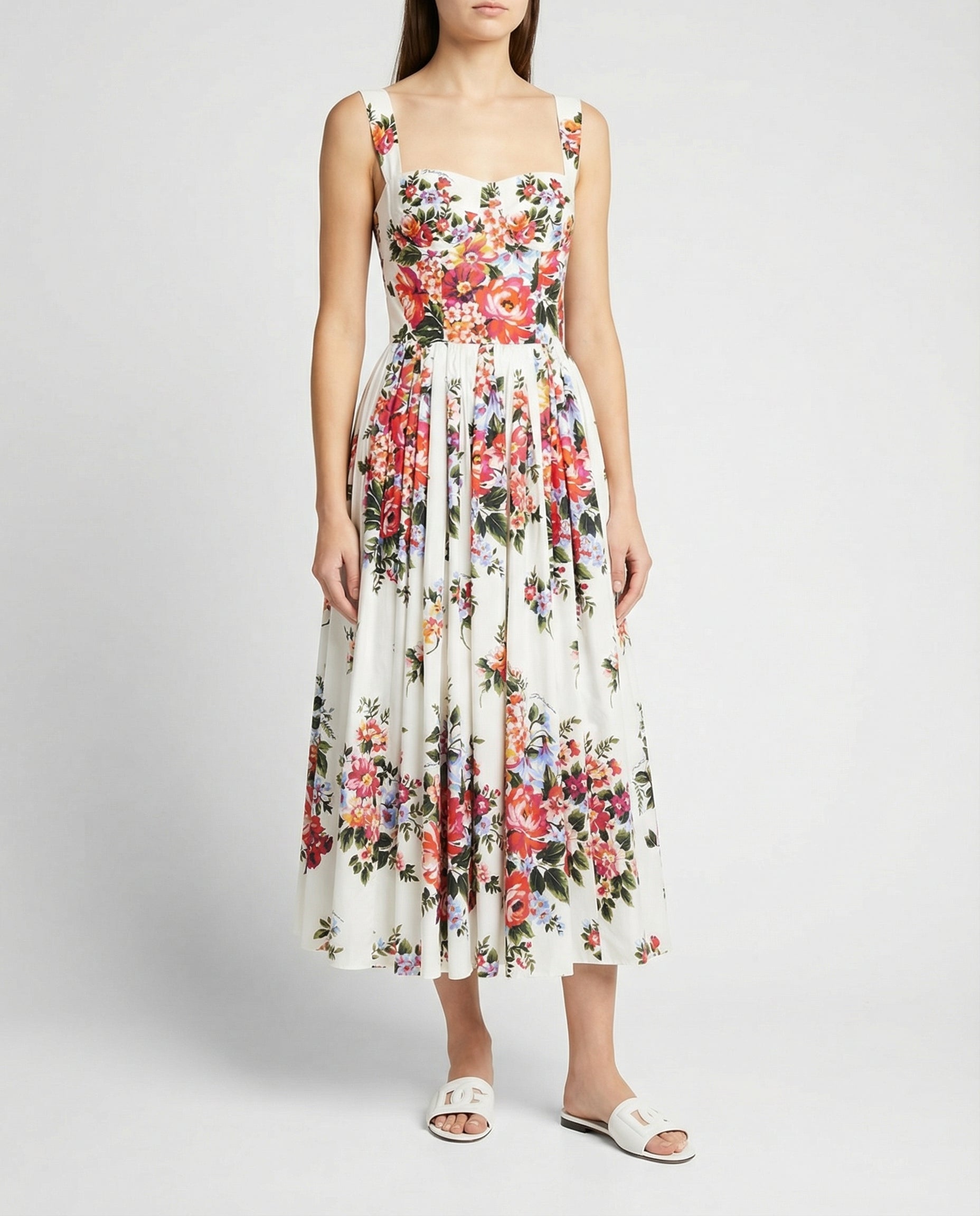 Flower bouquet print cotton dress