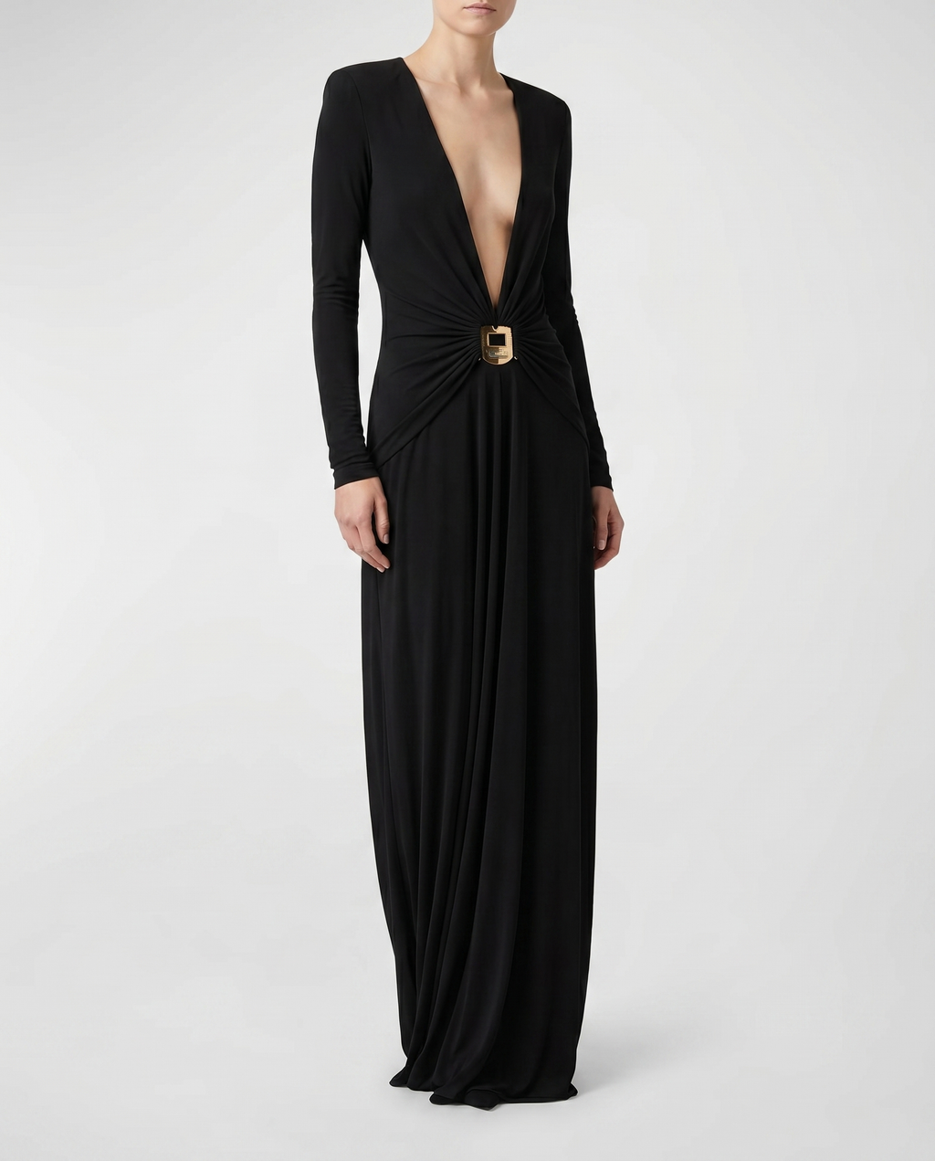 Bezel quartz ruched long sleeve dress