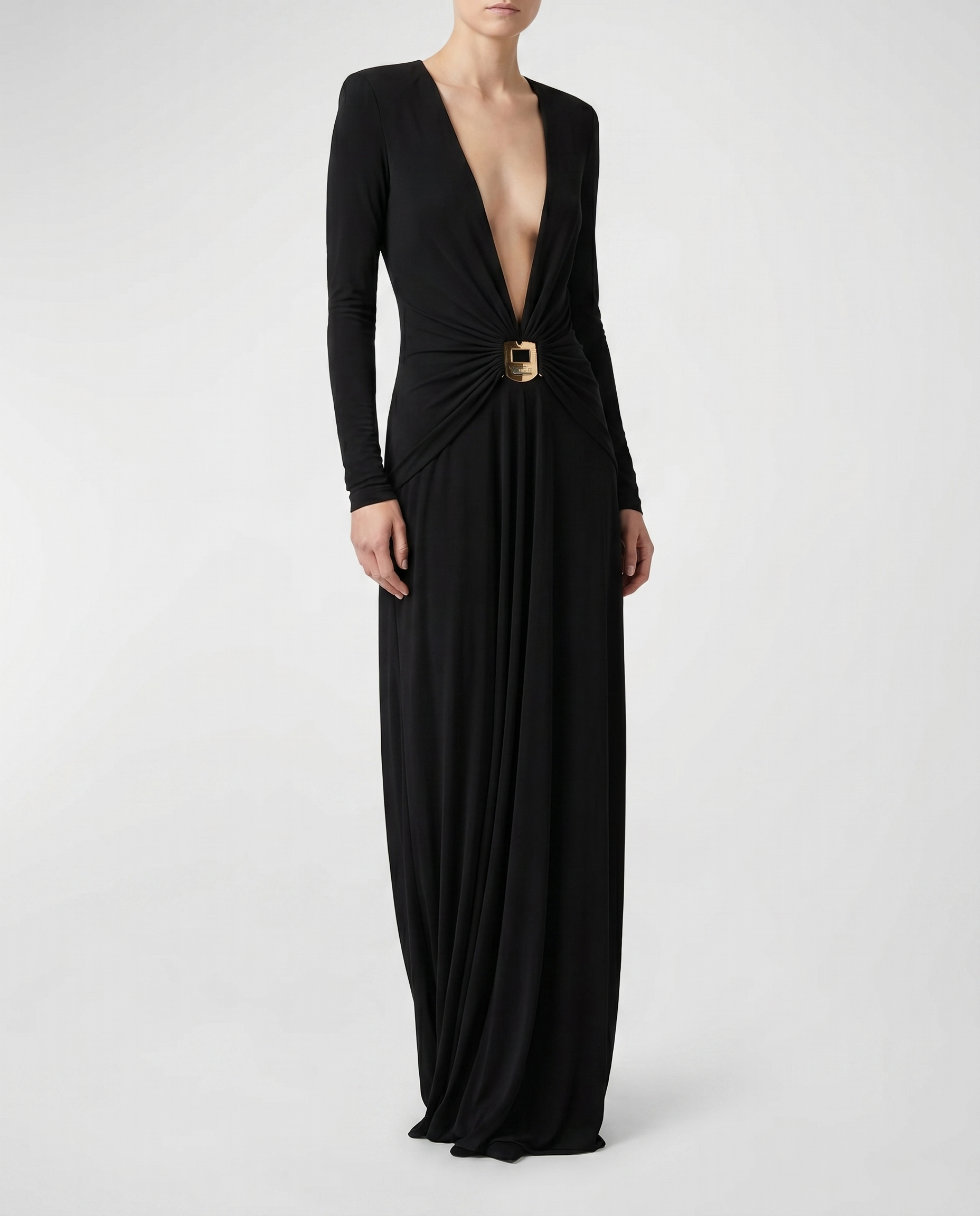 Bezel quartz ruched long sleeve dress