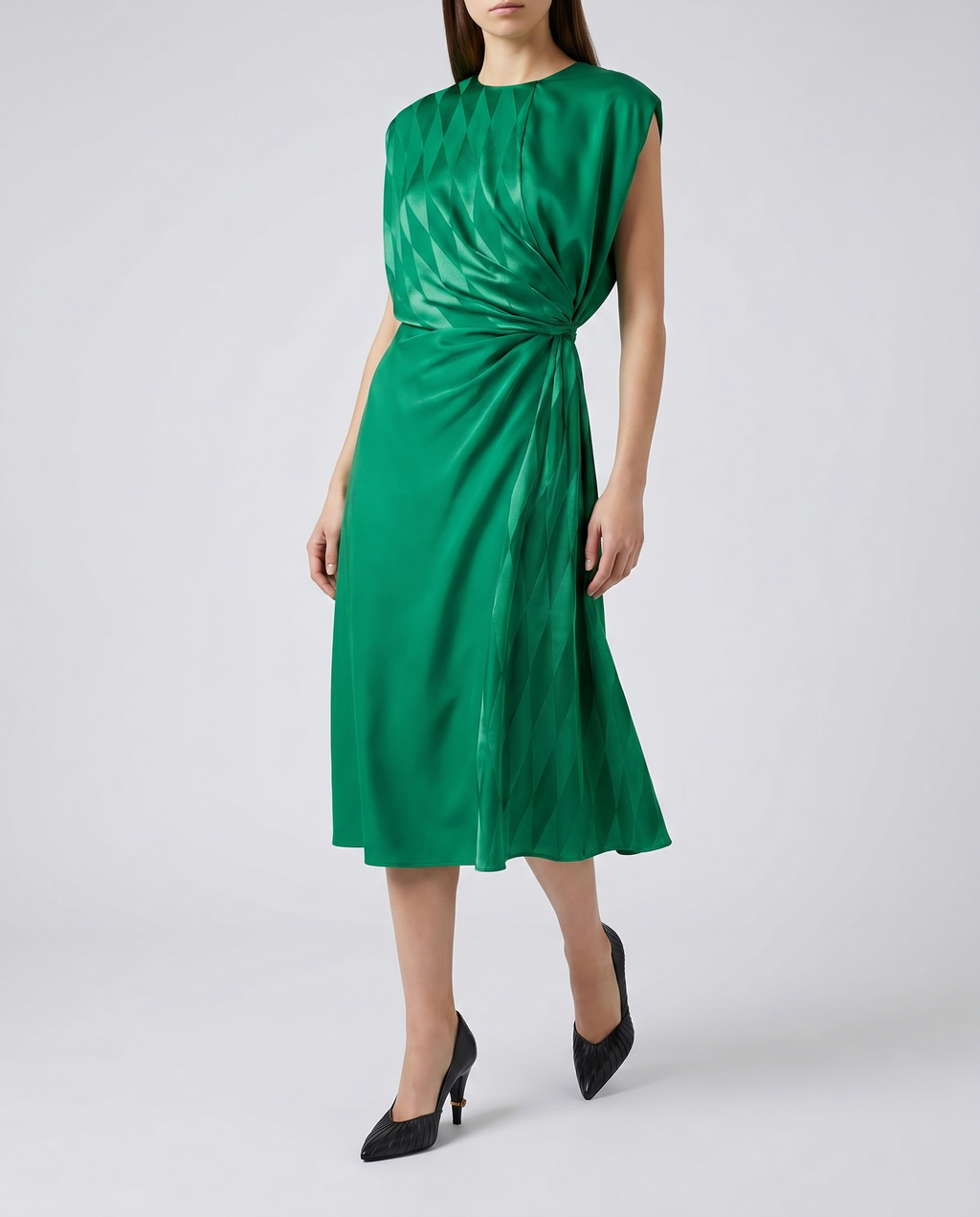 Jacquard silk draped midi dress