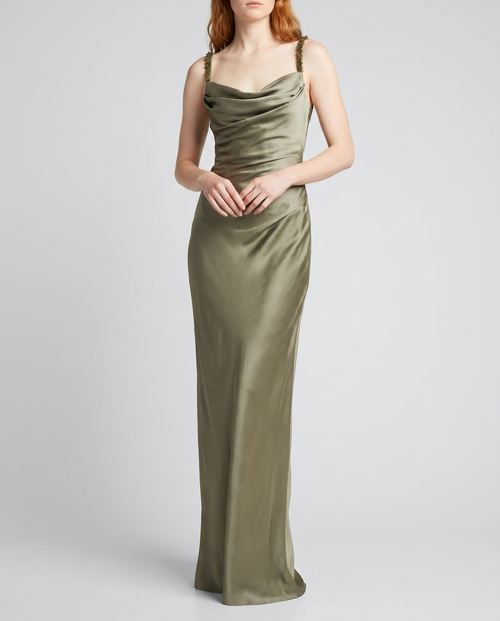 Balmain Embellished shoulder silk maxi dress