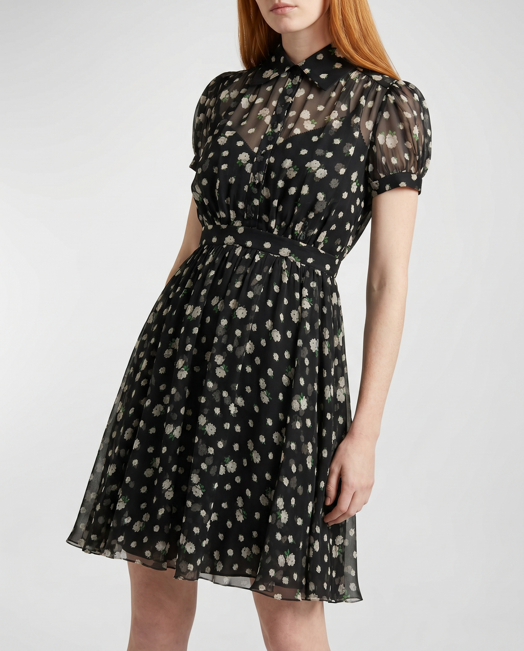 Rose and polka dot chiffon dress