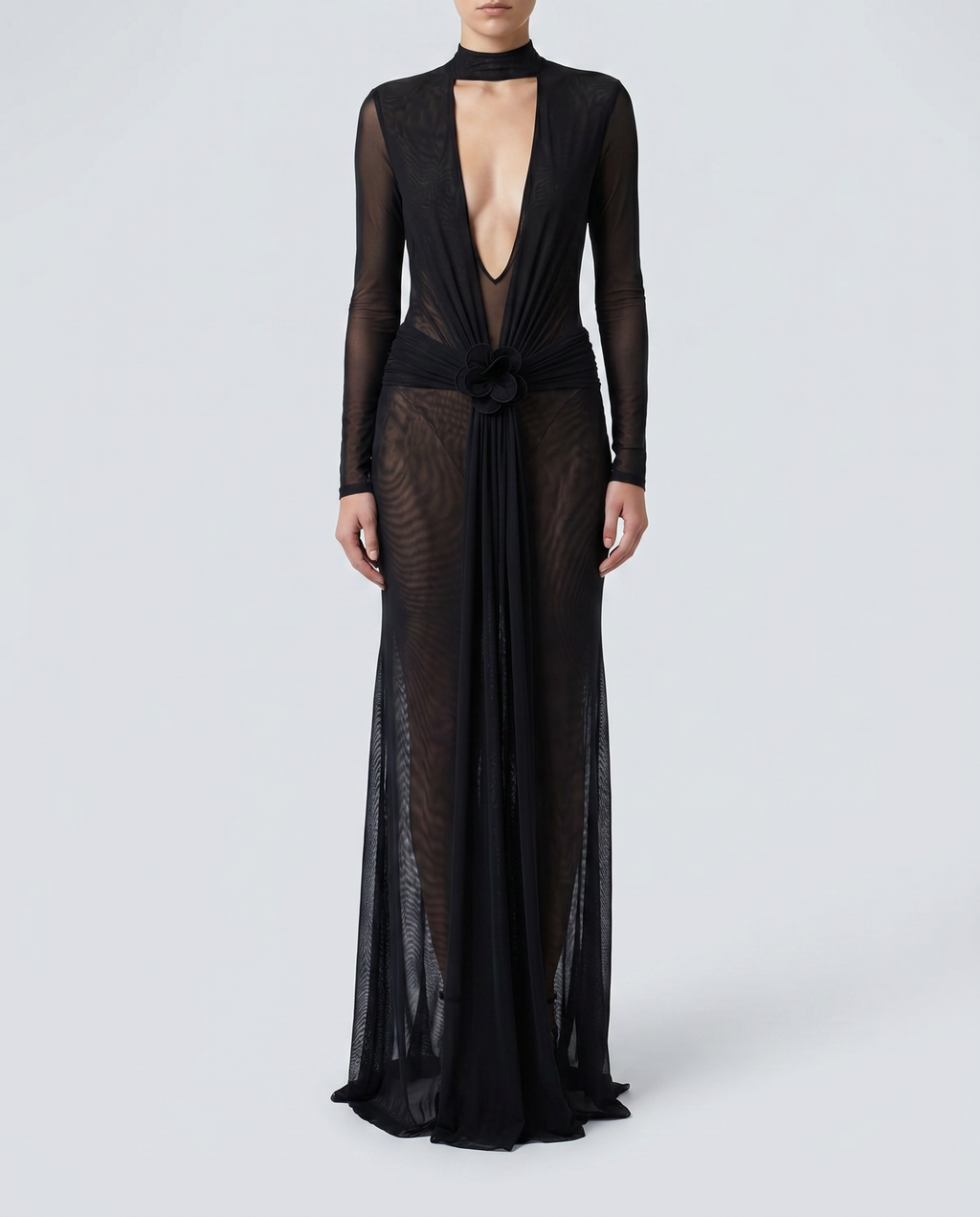 David Koma Lace flower plunge gown