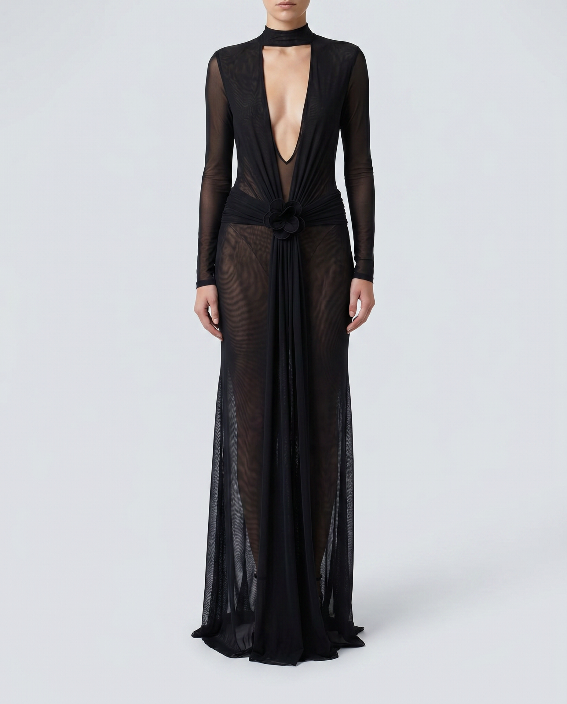 David Koma Lace flower plunge gown