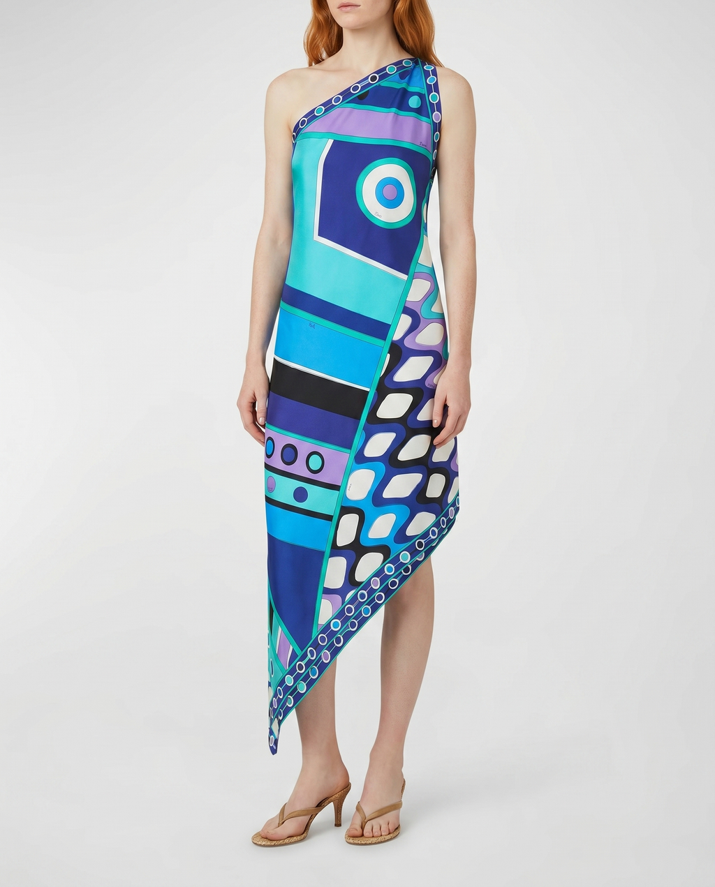 Vivara print one-shoulder silk dress