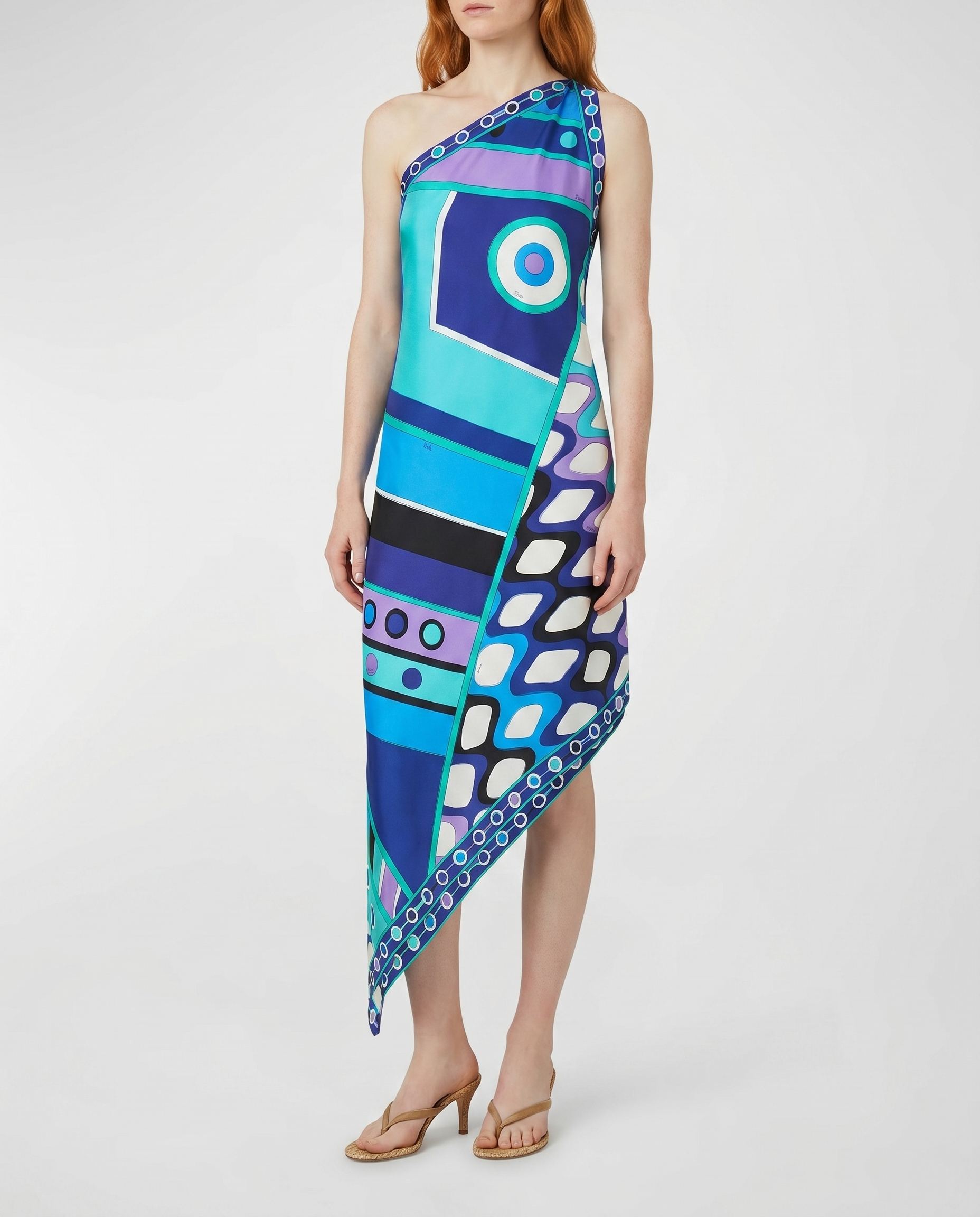 Vivara print one-shoulder silk dress
