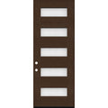 Steves & Sons Regency 36 in. x 96 in. 5L Modern LHOS Frosted Glass Hickory-Stained Fiberglass Prehung Front Door