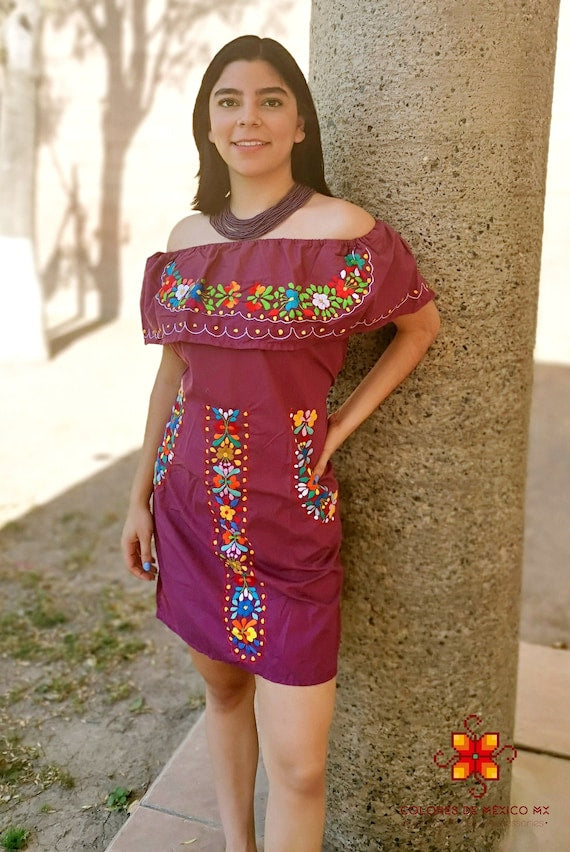 Mexican Dress - off Shoulder Dress - Embroidered Dress - Traditional Dress  - Mexican Dress up - Mexican Folk Dress Black