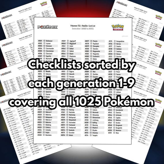Pokemon TCG Complete 1-1025 Pokedex Set Checklist and Binder Placeholders  Digital Download