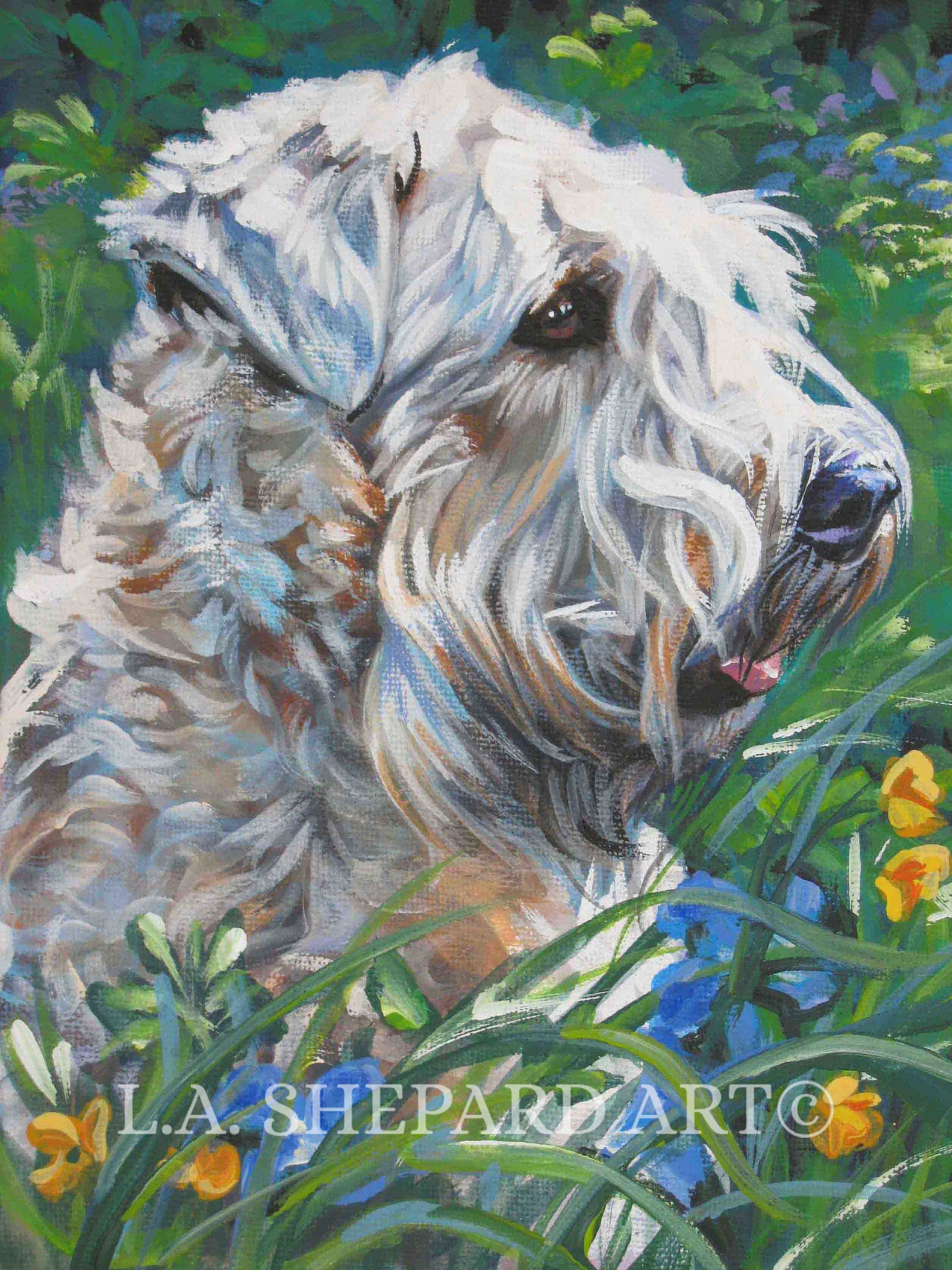 WHEATEN TERRIER Dog art portrait canvas PRINT of LAShepard painting 8x10"