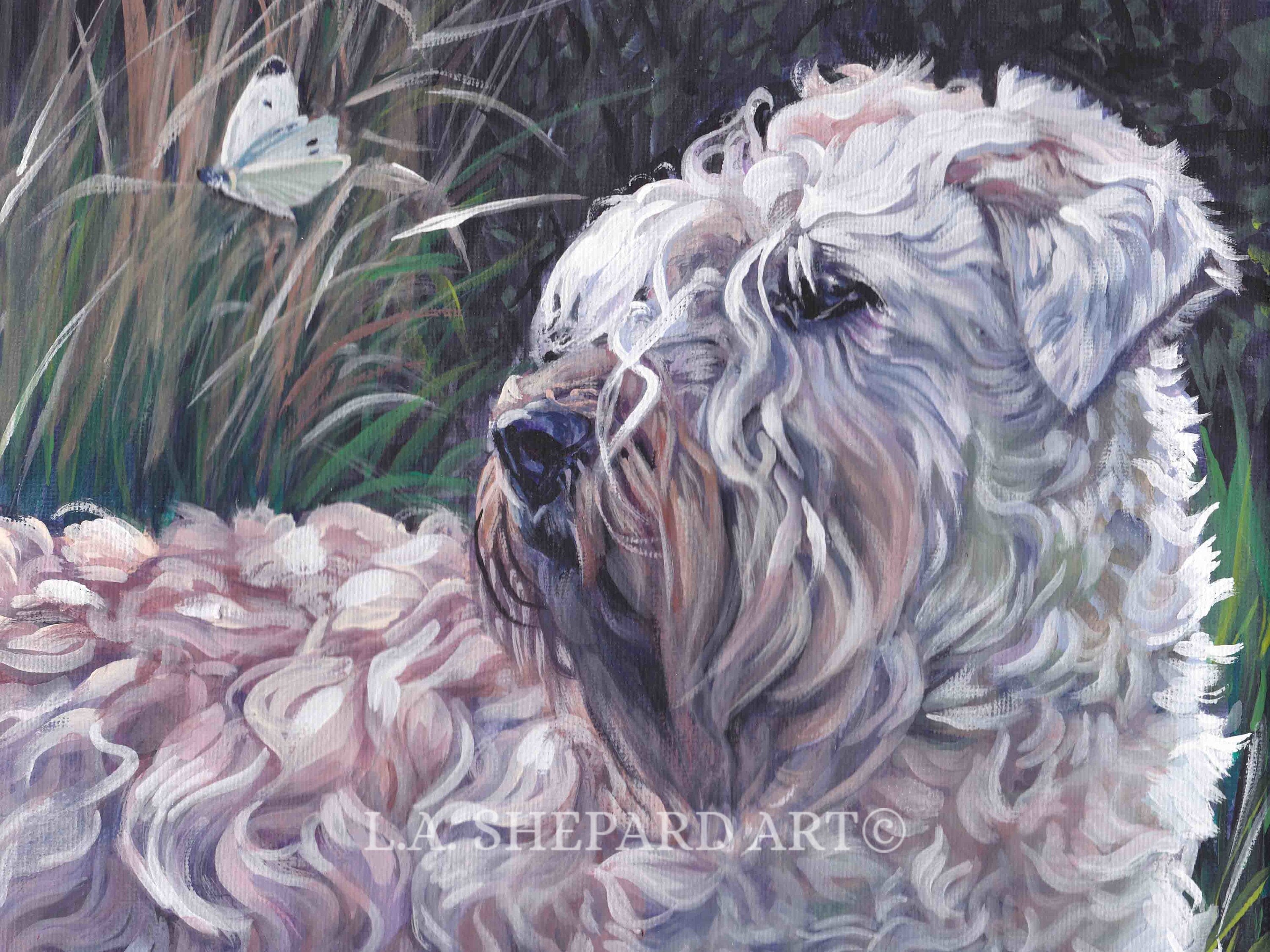 WHEATEN TERRIER dog ART portrait canvas print of LAShepard painting 12x16