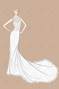 Illusion Neck Designer Lace Mermaid Wedding Dress Sketch