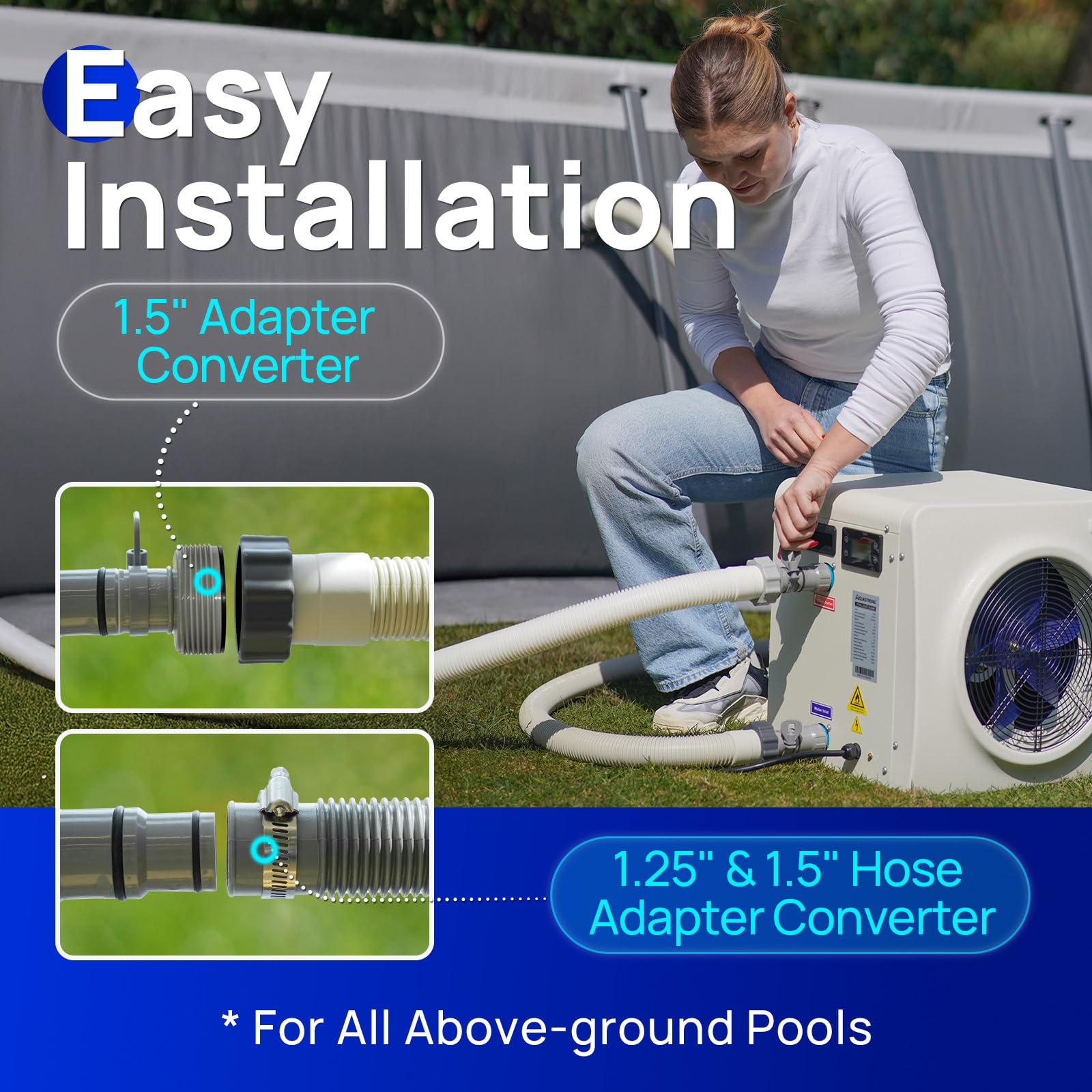 HEX016 16,000 BTU Heat Pump For 5,000 Gallons Pools 120V - Aquastrong