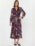 Floral Surplice Pleated Maxi Dress - Wine Multi | Current Air