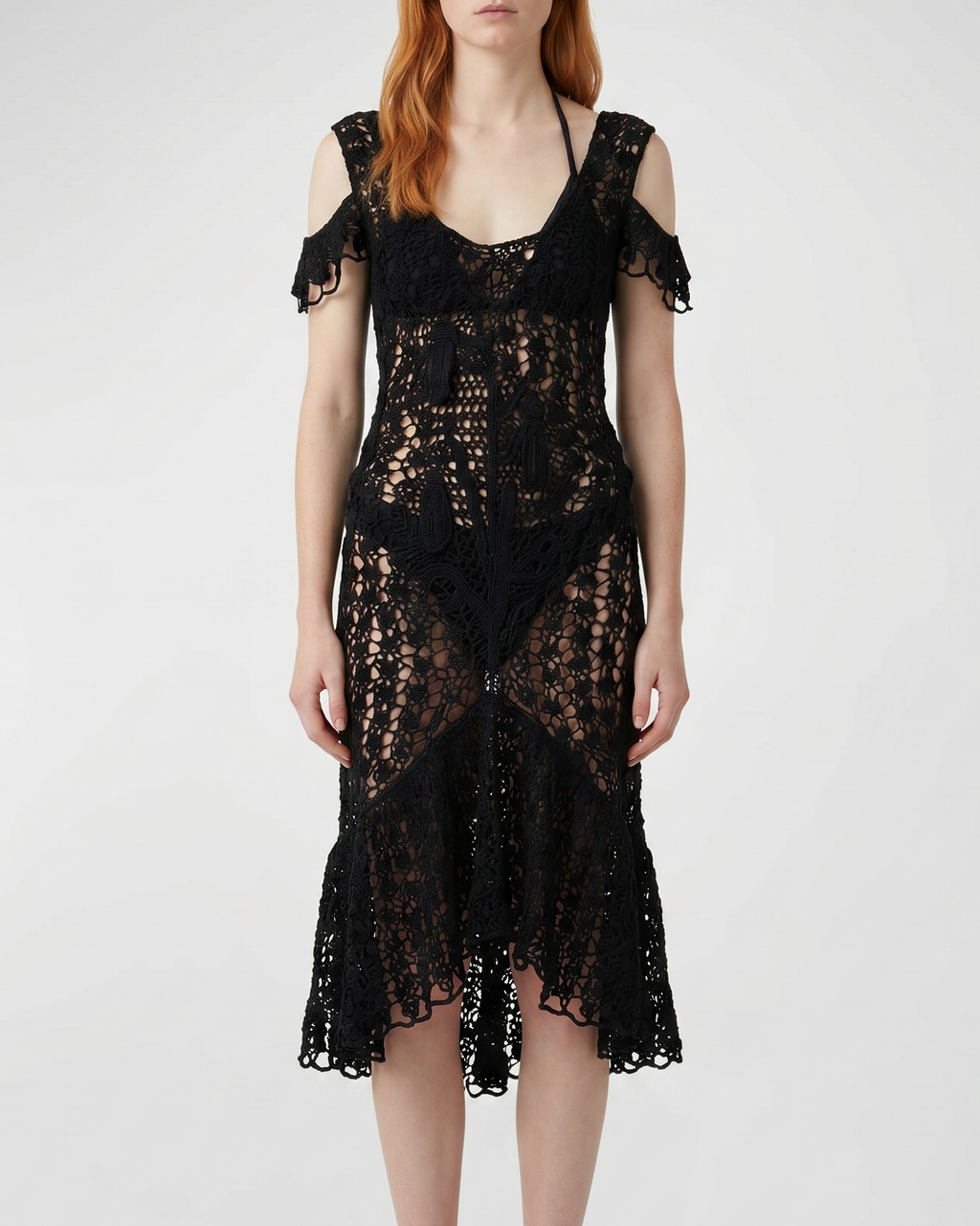 JW Anderson Ruffled crochet cotton midi dress