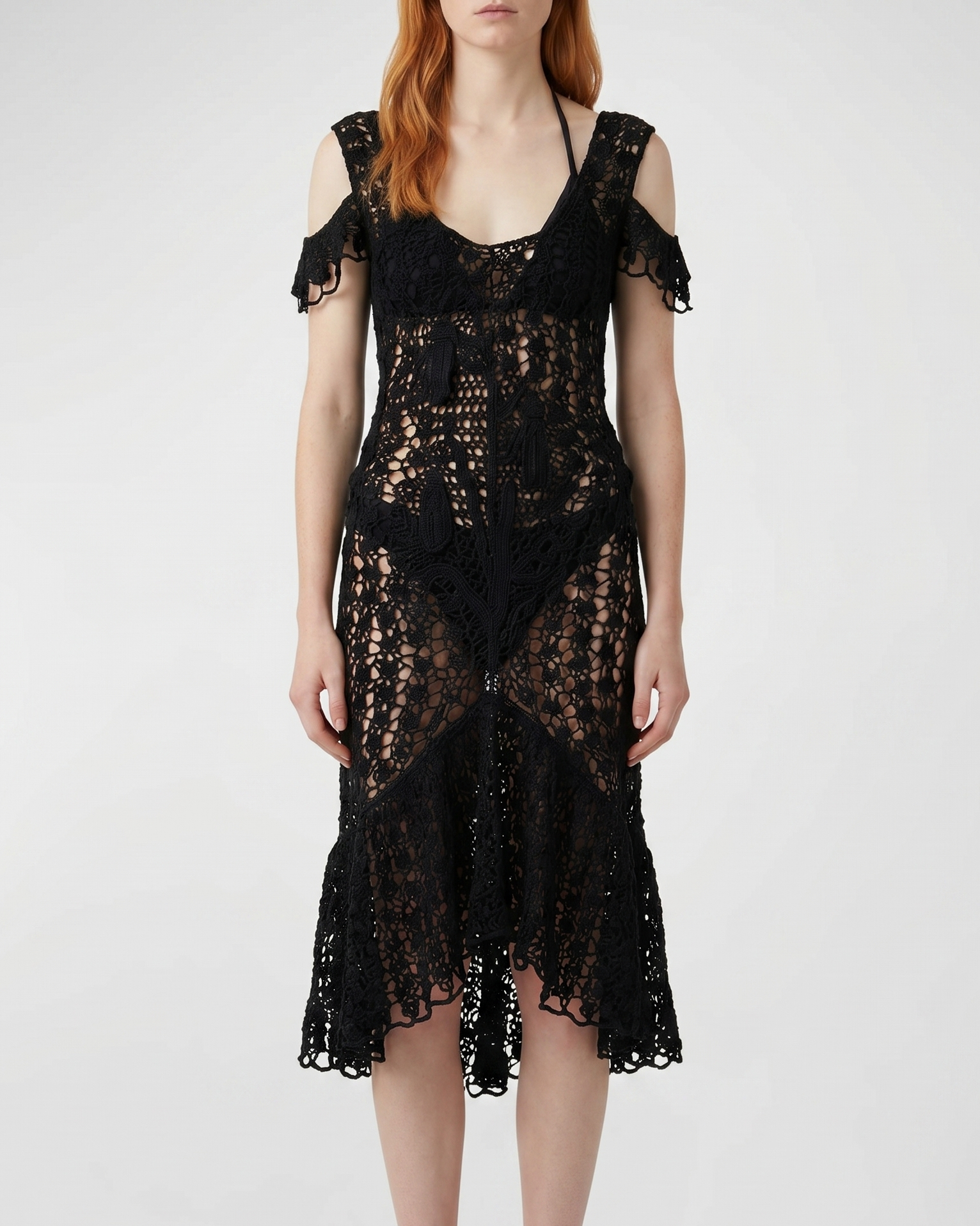 JW Anderson Ruffled crochet cotton midi dress