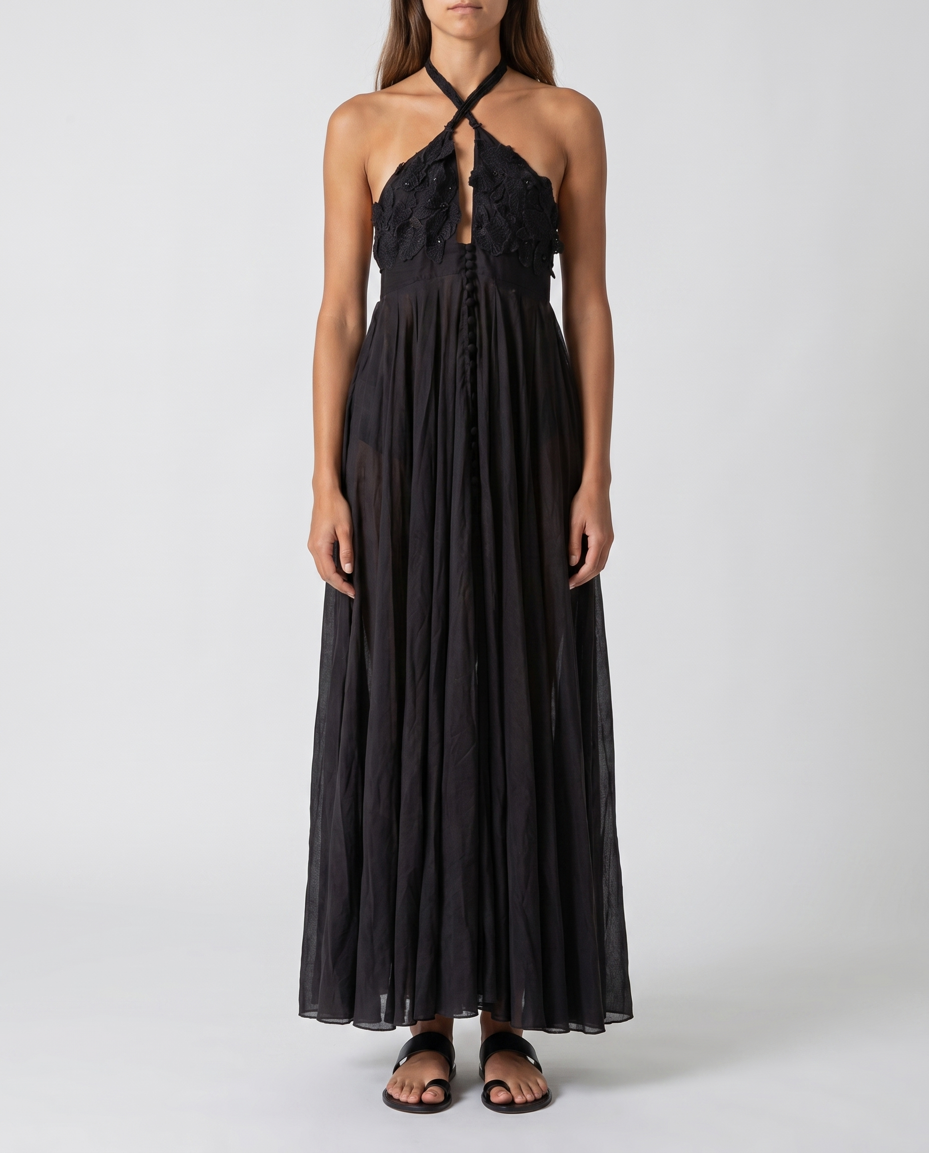 backless embroidered long dress