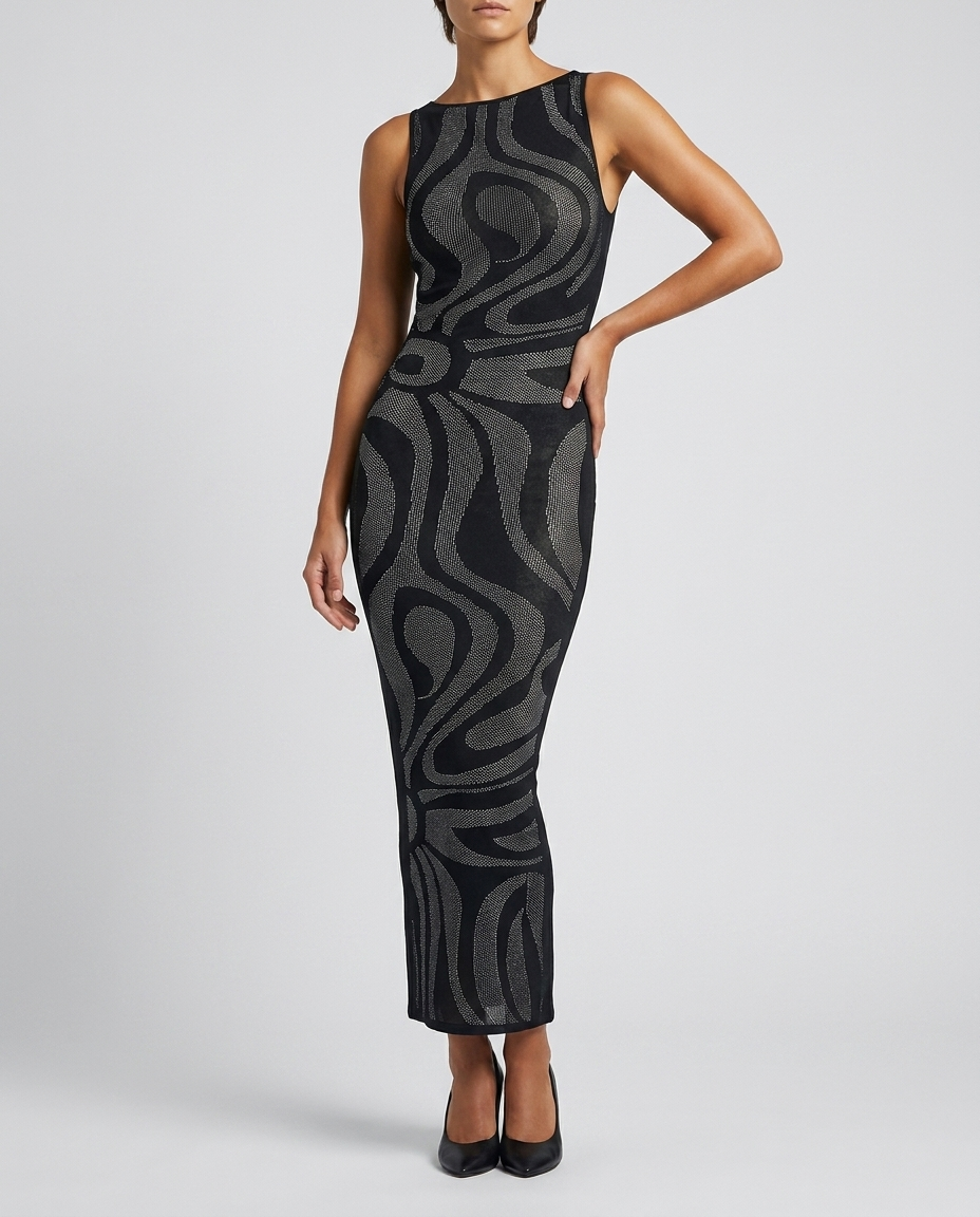 Marmo jacquard fitted long dress