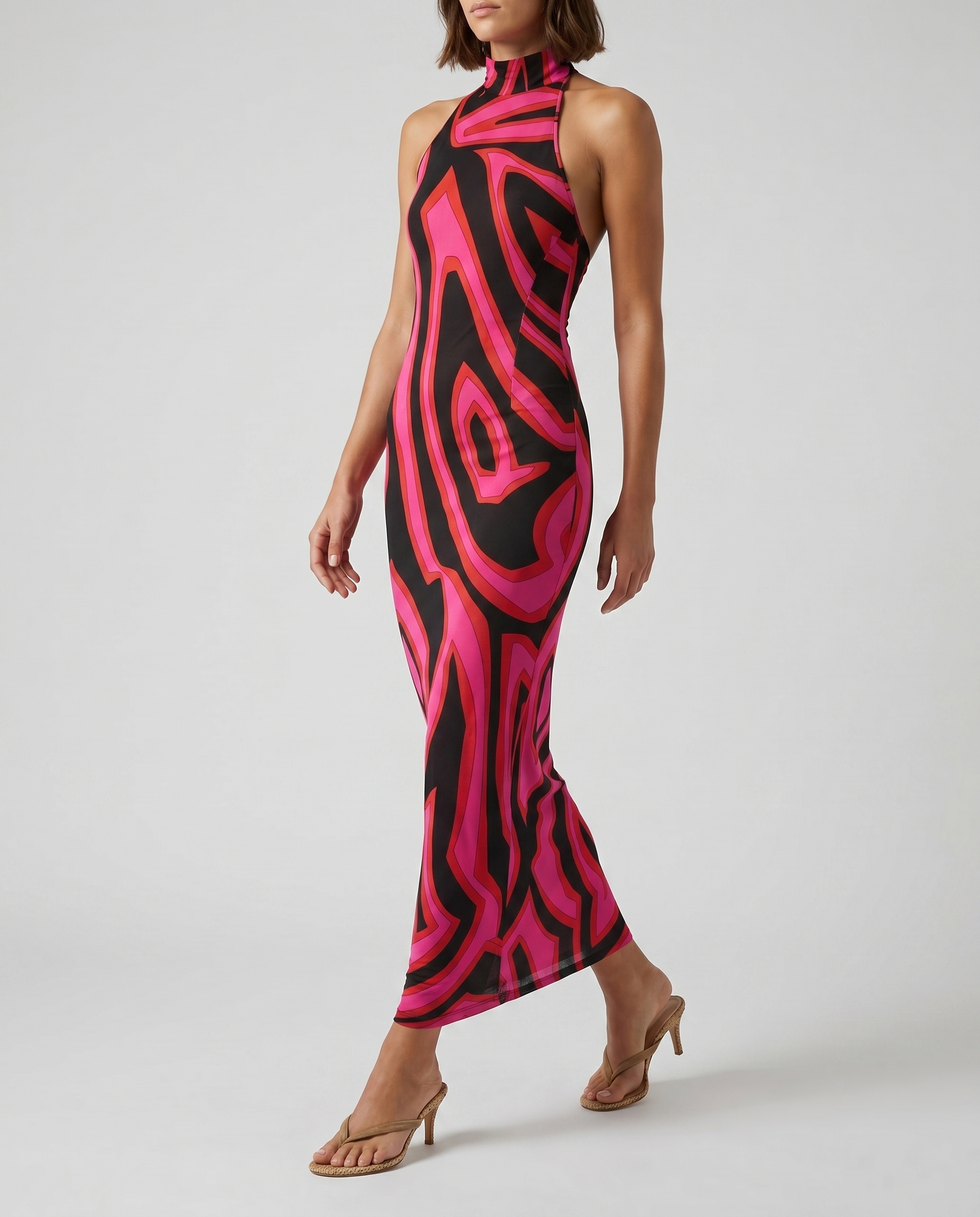 Labirinto print long fitted dress