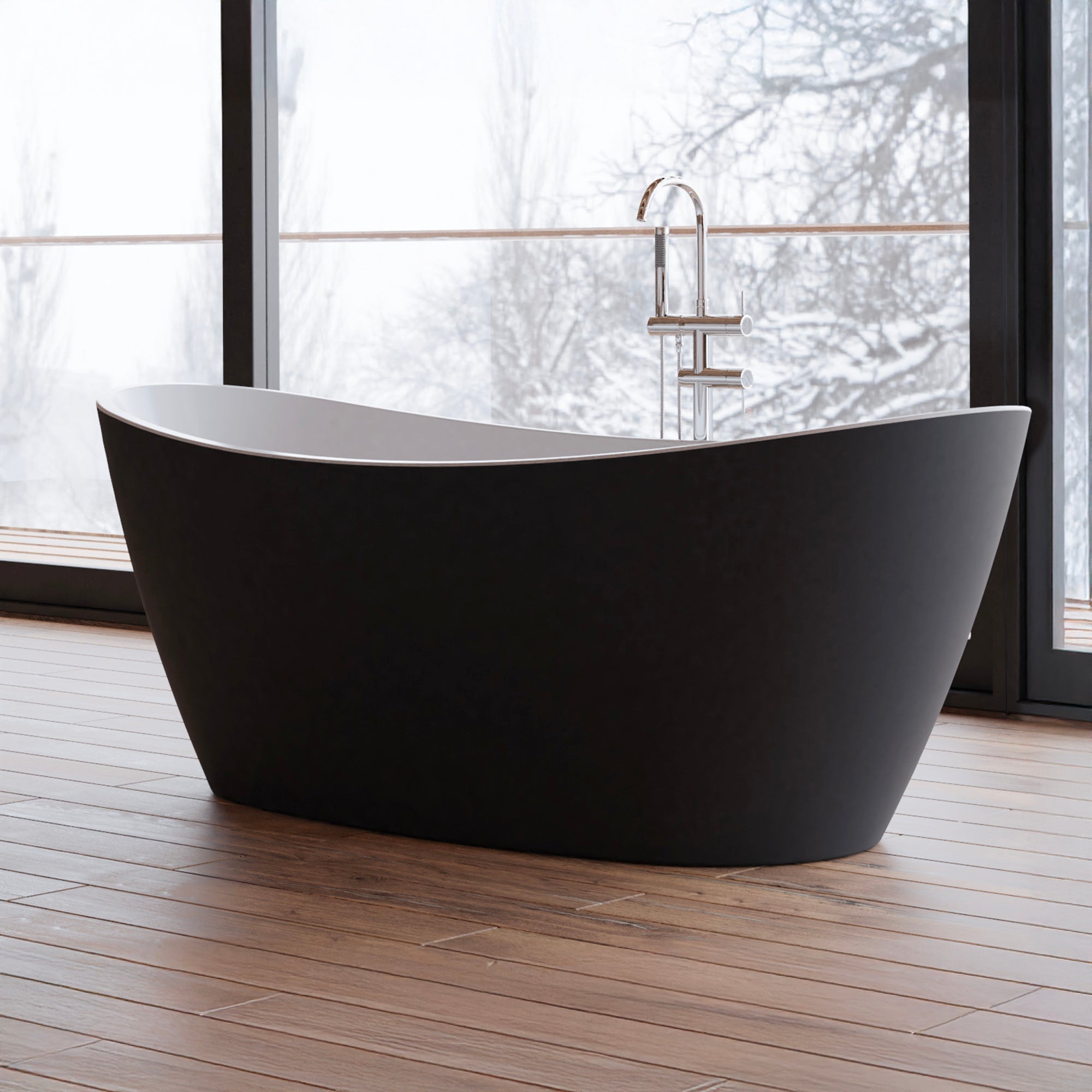 Vue principale de la baignoire îlot ovale Neroon 2.0 170 noire