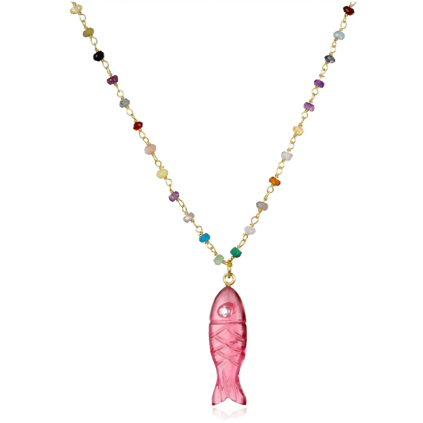 New! Rainbow Fish Necklace - Pink Quartz - Amelia Rose Design