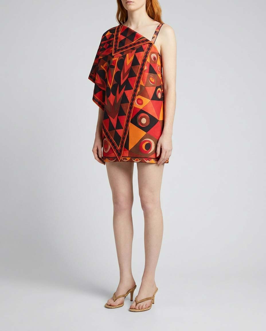 Occhi print asymmetrical foulard dress