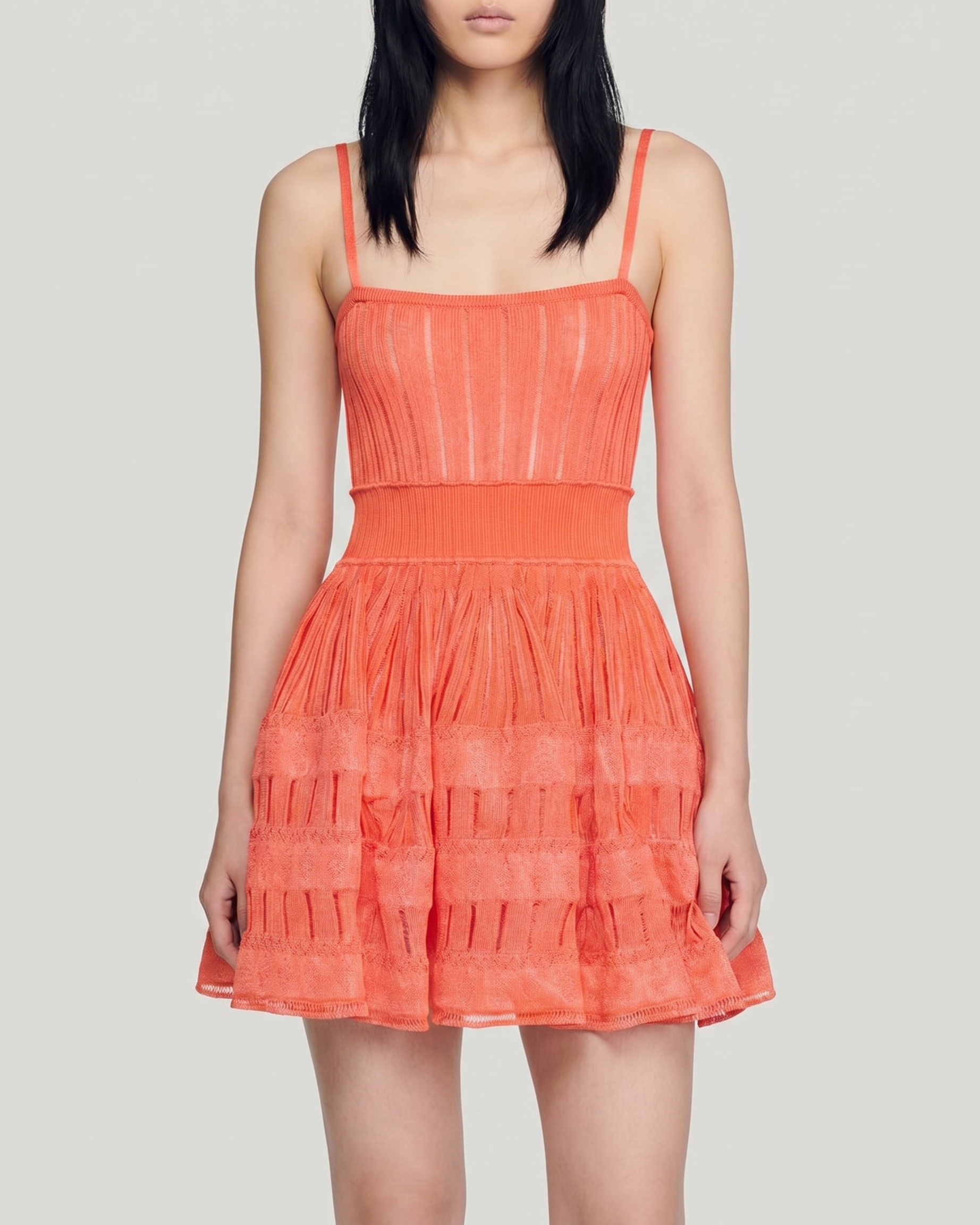 Tiered pointelle-knit mini dress