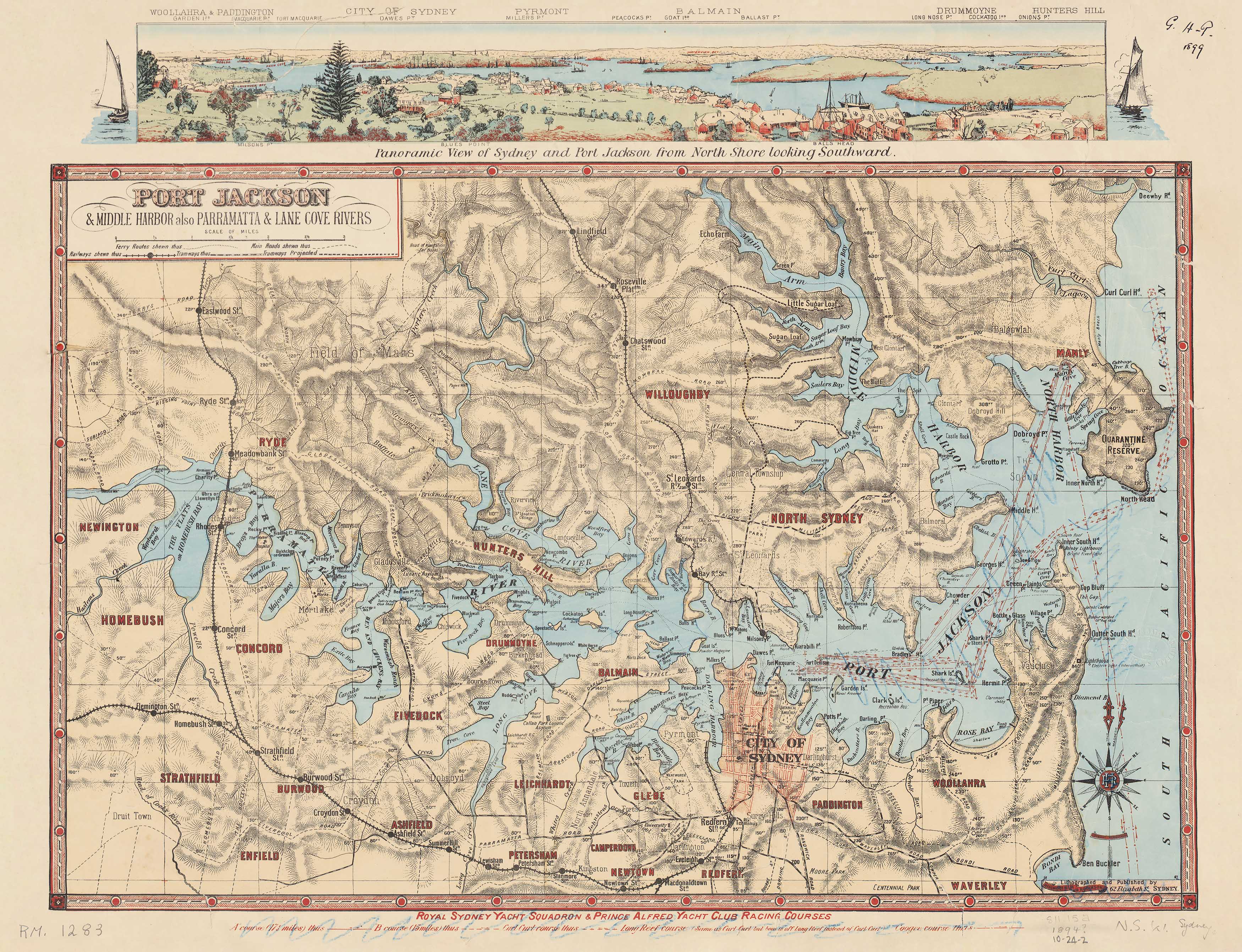 Port Jackson & Middle Harbour also Parramatta & Lane Cove Rivers Wall Map 1894