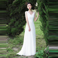 Korean Style V-neck Simple Robe Mariage Lace Wedding Dress Robe To Be Party Gowns