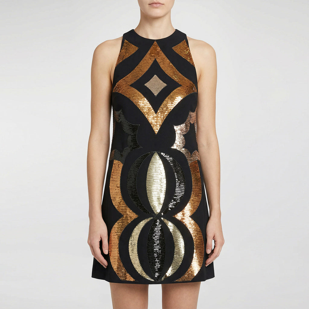 Sleeveless dress with collane embroidery
