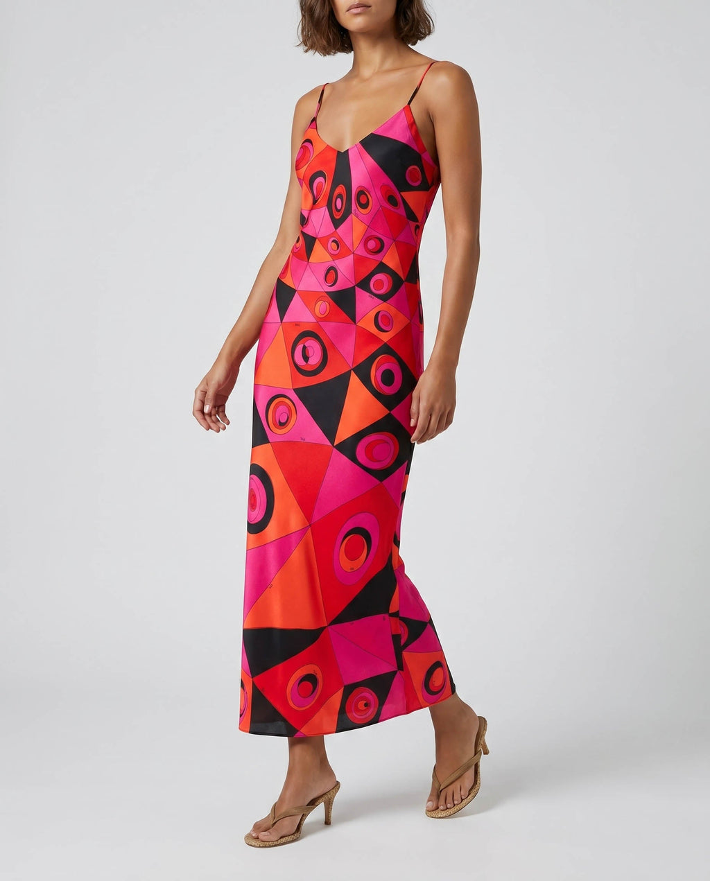 Occhi print silk long dress