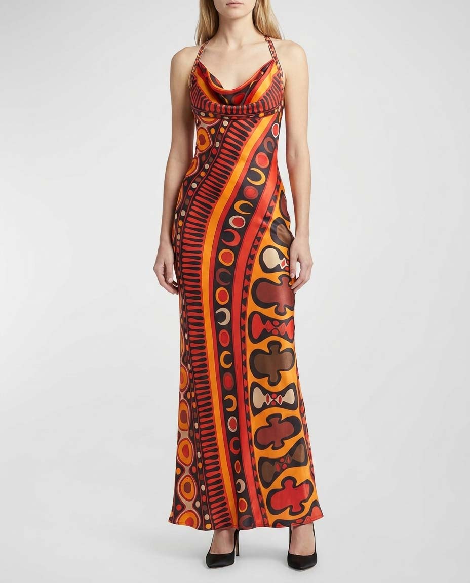 Soleil print satin dress
