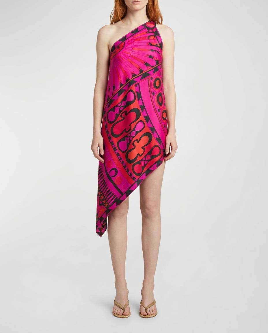 Soleil print one-shoulder dress