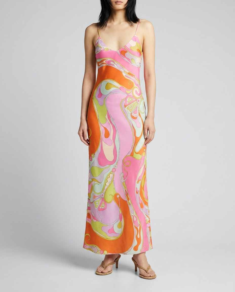 Orchidee print silk dress