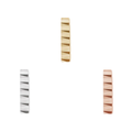 Runway threadless end featuring a sleek, faceted bar design in yellow, white, and rose gold finishes.