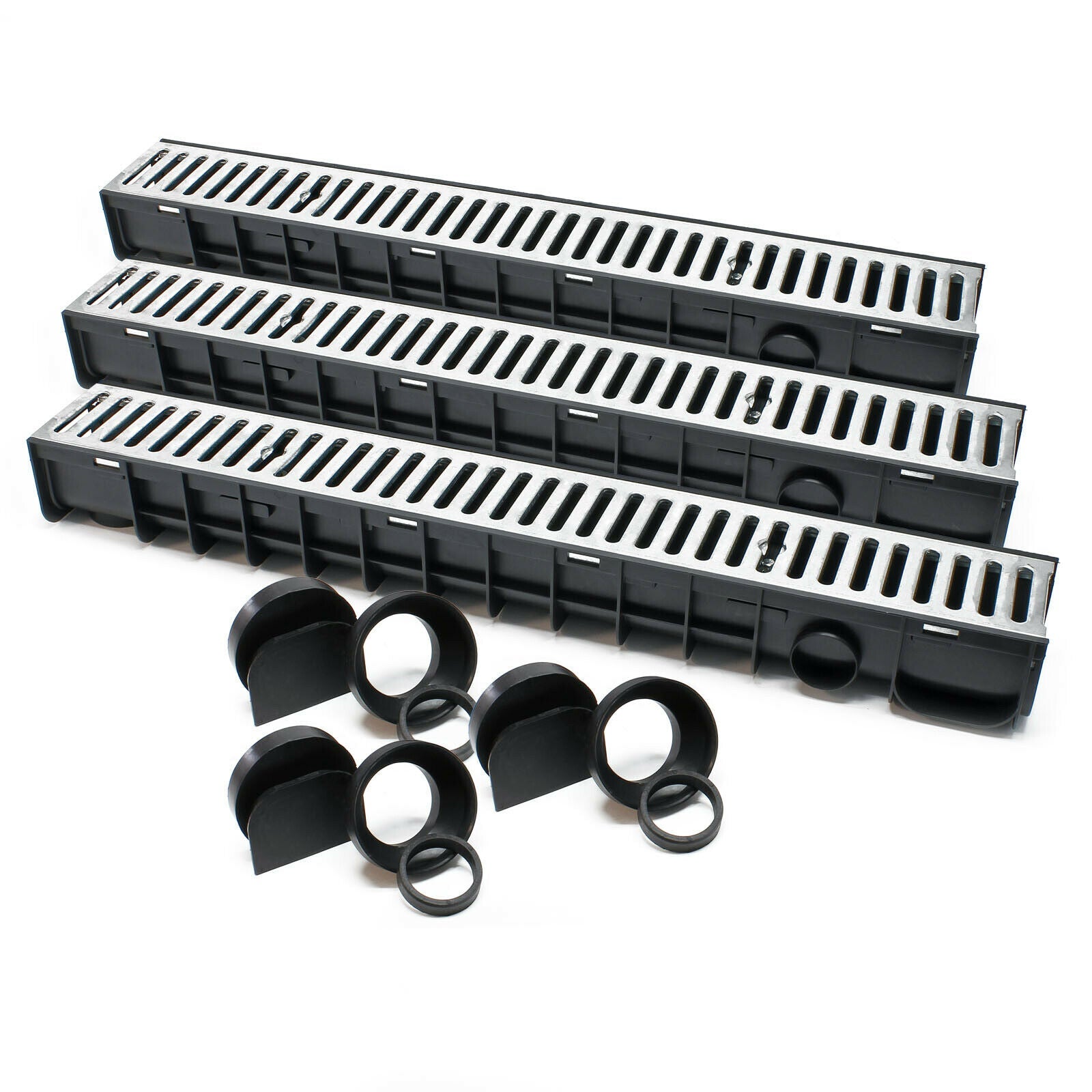 Lot de 3 x 1 m caniveaux grille recouvrement 1,5 tonnes fonte drainage eaux usées évacuation 16_0001699
