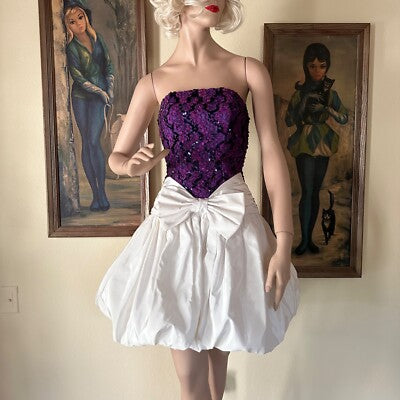 Vintage 80s Iconic Strapless Bubble Skirt Dress Mini Homecoming Prom S